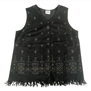 Vintage Bentley Black Fringe Faux Suede Western Vest
